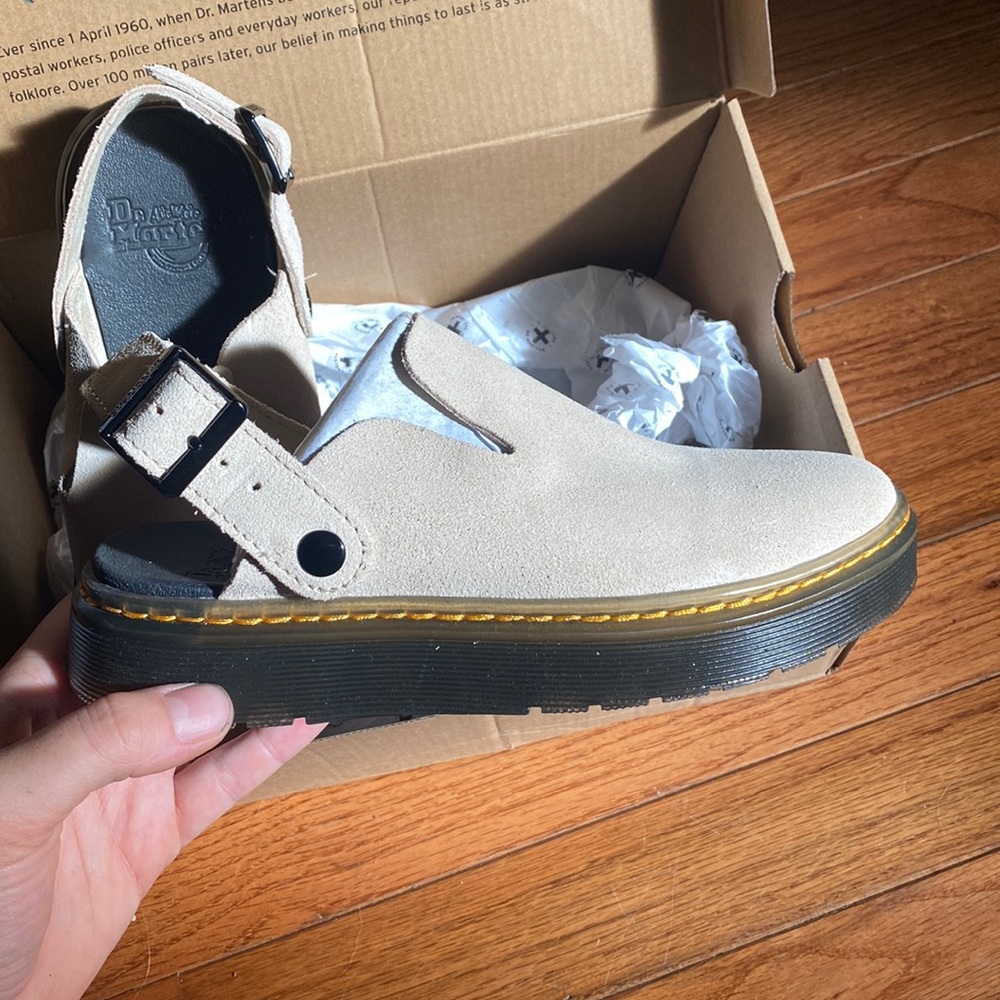 Dr. Marten Carlson Suede Warm Sand Mules